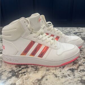 Adidas-White & Pink High Top Tennis Shoes